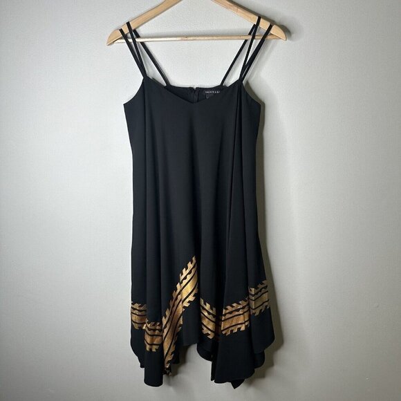 Sachin & Babi Dress Black Layered Strappy Cape Wings With Gold Accent Trim Sz 2 - Picture 2 of 12